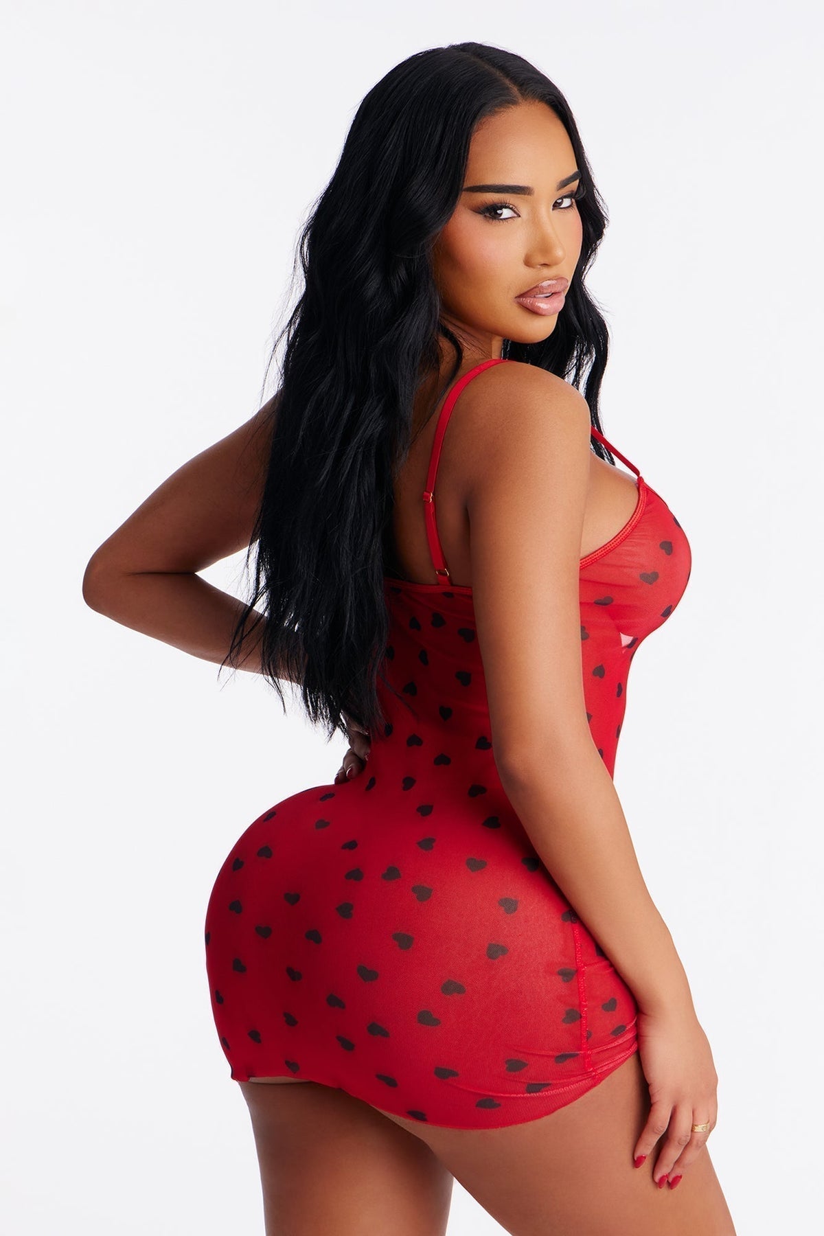 Monica Heart Throb Mesh Chemise - Red/combo
