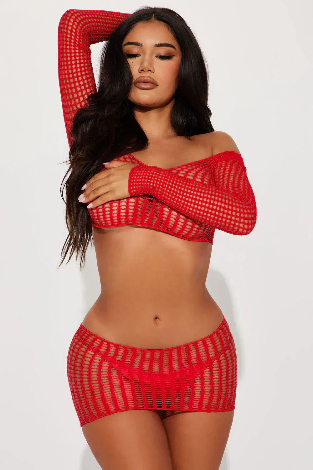 Crimson Allure Bodystocking 2-Piece Set