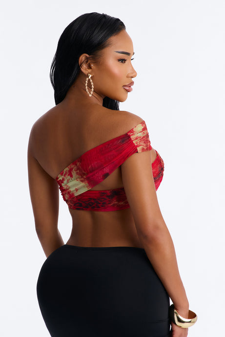 Alina Mesh Off Shoulder Ruched Cropped Top