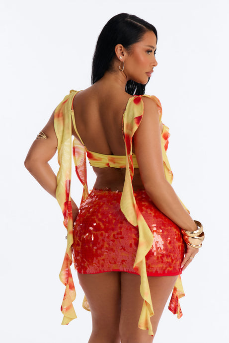 Perfect Paradise Mesh Drape Ruffle Bra Top