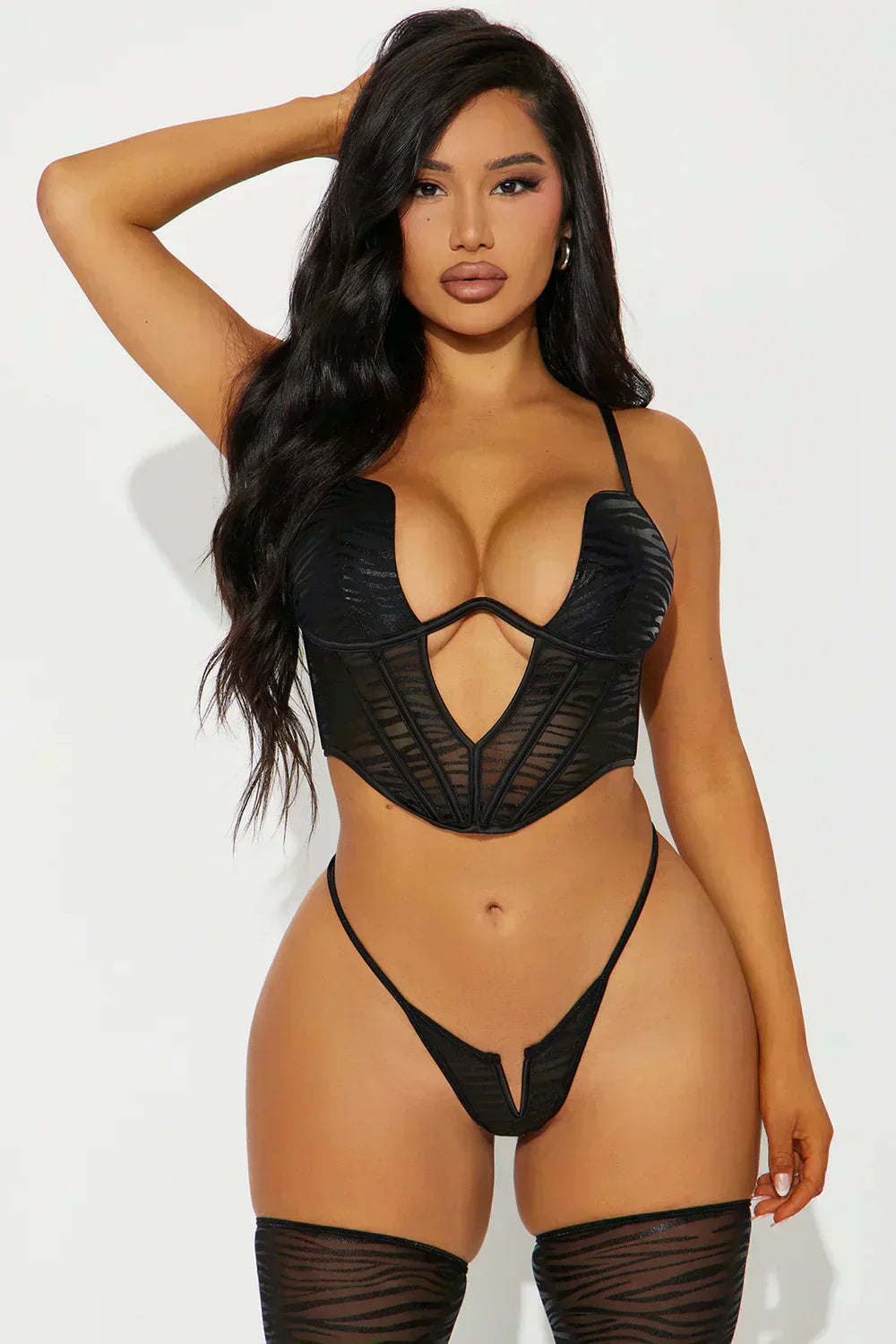 Kasey Mesh Bustier 3-Piece Lingerie Set