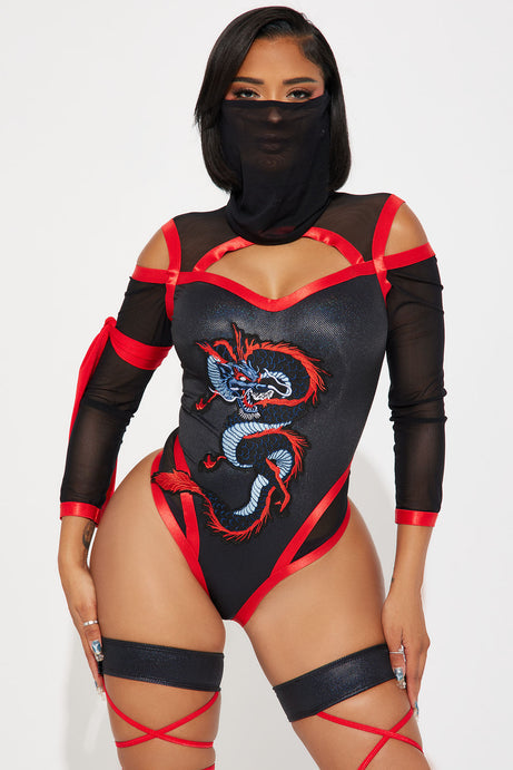 Fighting Dragon Ninja 2 Piece Costume Set - Black/Red