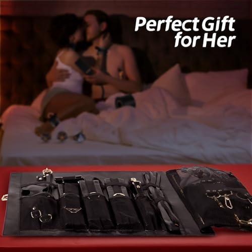Sex Bondage Restraints Kit BDSM - 21PCS Leather Handcuffs Ankle Cuffs Furniture Restraint Accessories with Storage Bag Adult Sex Toys for Men Women Couples Foreplay | Black|B0DCVR5FDJ