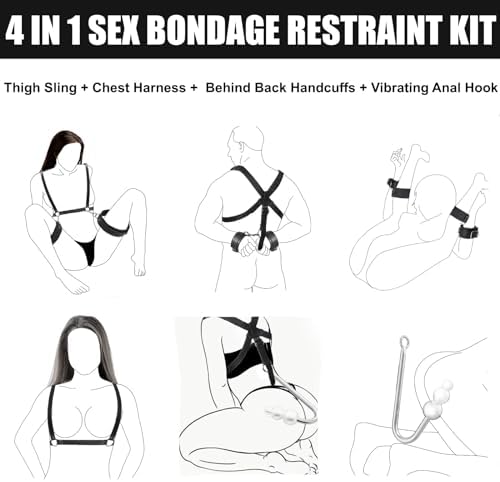 Vibrating Anal Hook BDSM Sex Bondage Restraints Kit, Thigh Sling Chest Harness Behind Back Handcuffs, 3 Balls Anal Trainer with 9 Vibration Modes, SM Fetish Unisex Sex Toys for Couples|B0CPJ3HTFS
