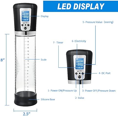 Male Penis Pump Sex Toys, Automatic Enlargers & Extend Pump for Men with LED Display, Adult Toys for Men Penis Entender Erection Pumps, Sex Toys - Pumps & Enlargers (6 Cock Rings)|B07MDWYVFZ