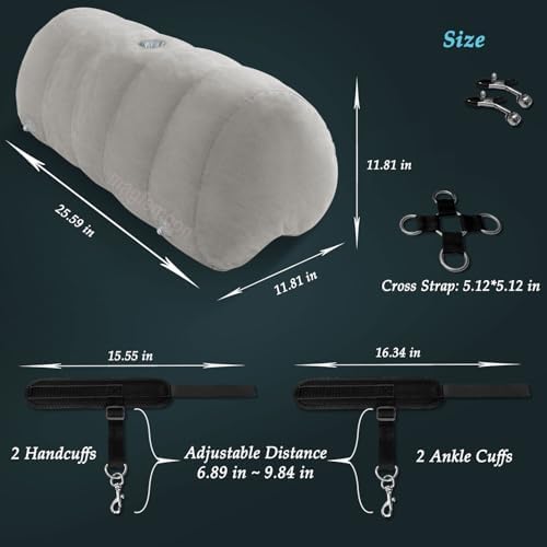 Sex Pillow Couples Sex Toys, Heart Shaped Inflatable Cushion Furniture for Bedroom Dildo Mount, Upsize Pillow with Bondage Cuffs, Cross Strap, Nipple Clamps BDSM Kit|B0D1KY671M