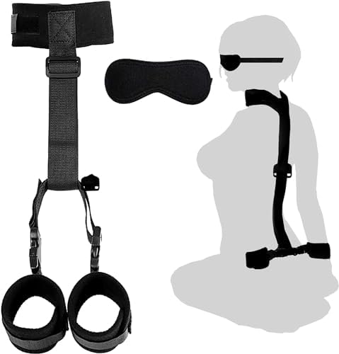 BDSM Neck to Wrist Restraints Bondage Set - Behind Back Handcuffs Collar with Blindfold Adjustable Bondage Set Bed SM Games Play Sex Toys for Couples S&M Whips|B09WCXFC1S