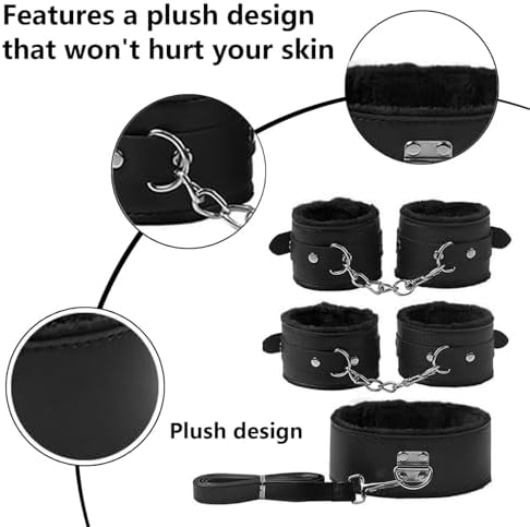 7-Pcs BDSM Kit for Beginners, Black Bondage Set for Couples with Adjustable Wrist & Ankle Cuffs, Collar, Blindfold, Ball Gag, Flogger & Ropes, Complete Adult Toy|B0CTHZB358