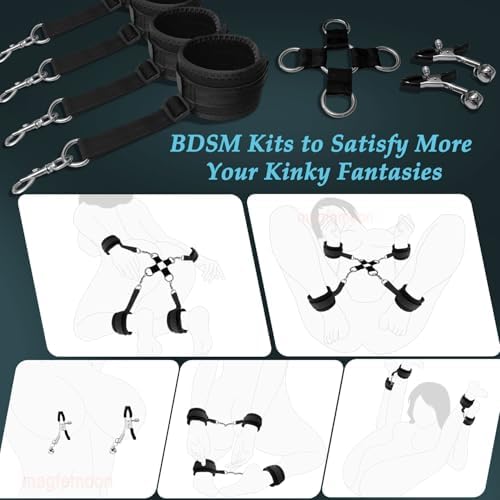 Sex Pillow Couples Sex Toys, Heart Shaped Inflatable Cushion Furniture for Bedroom Dildo Mount, Upsize Pillow with Bondage Cuffs, Cross Strap, Nipple Clamps BDSM Kit|B0D1KY671M