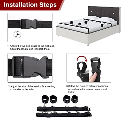 Sex Bondage BDSM Kit for Couples, Under Bed Restraints System with Adjustable Wrist & Ankle Cuffs, Sex Restraints Bedroom Bondage Set for Adult Role Play & SM Games|B09M7253N7