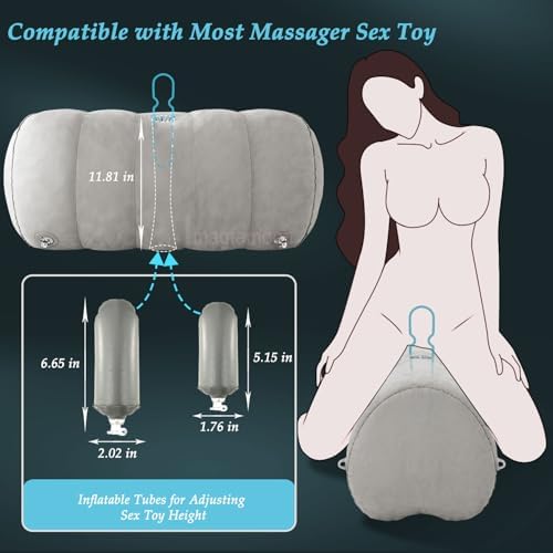 Sex Pillow Couples Sex Toys, Heart Shaped Inflatable Cushion Furniture for Bedroom Dildo Mount, Upsize Pillow with Bondage Cuffs, Cross Strap, Nipple Clamps BDSM Kit|B0D1KY671M