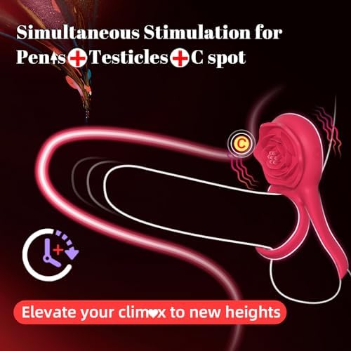 Vibrating Cock Ring with Rose Clitoral Stimulator, Pleasure Penis Ring Vibrator Couples Adult Sex Toys for Men Women, 7 Vibrations Male Couple Sex Toy|B0C6MR7DFZ