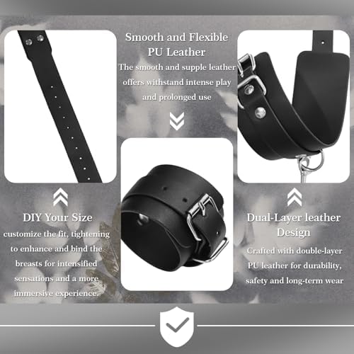 BDSM Bondage Sex Breast Restraints Set B to E Cup Boobs Sex Things for Couples Kinky Adult Sex Toys with Dual-Layer PU Leather Harness Collars with Traction Chain Handcuffs Accessories S&M Floggers|B0DSW3K6KC