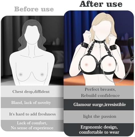 BDSM Bondage Sex Breast Restraints Set B to E Cup Boobs Sex Things for Couples Kinky Adult Sex Toys with Dual-Layer PU Leather Harness Collars with Traction Chain Handcuffs Accessories S&M Floggers|B0DSW3K6KC