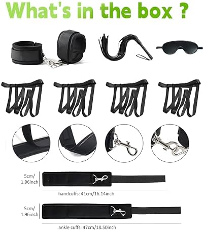 Sex Bondage BDSM Kit Bed Restraints Set, Super Easy Install Sex Rope Adjustable Straps, Sex Toys with Handcuffs Ankle Cuff for Adults Women Couples Game Pleasure (Black)|B0FR4YMQN3