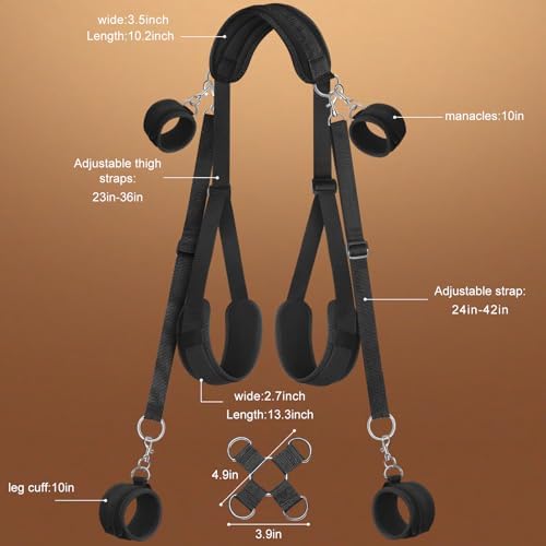 BDSM Sex Bondage Bed Restraint Adjustable Neck to Thigh Restraints with Hand to Ankle Sex Harness Sling, Detachable Handcuffs & Ankle Cuffs with Cross Buckle,Ideal for Couples & Adult Beginner Sex Toy|B0F5PVMJZB