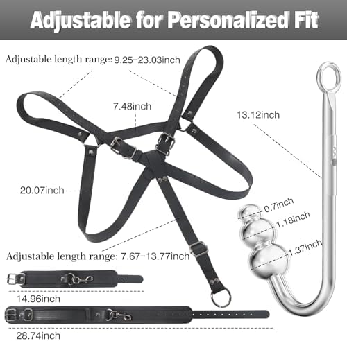 Vibrating Anal Hook BDSM Sex Bondage Restraints Kit, Thigh Sling Chest Harness Behind Back Handcuffs, 3 Balls Anal Trainer with 9 Vibration Modes, SM Fetish Unisex Sex Toys for Couples|B0CPJ3HTFS