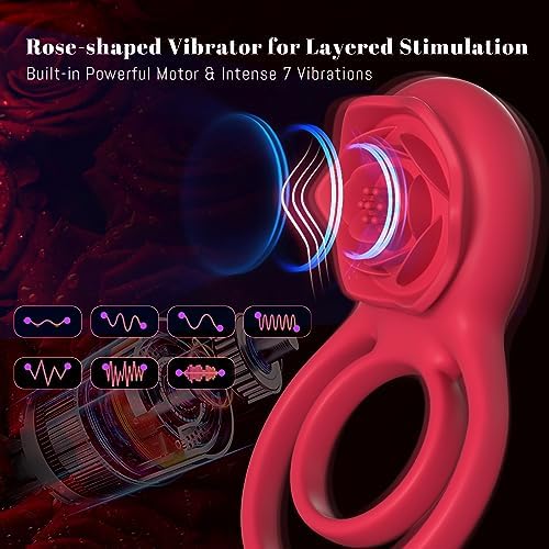 Vibrating Cock Ring with Rose Clitoral Stimulator, Pleasure Penis Ring Vibrator Couples Adult Sex Toys for Men Women, 7 Vibrations Male Couple Sex Toy|B0C6MR7DFZ