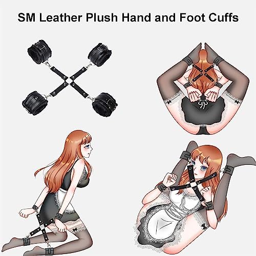 Sex Bondage Wrist & Thigh Cuffs BDSM Restraints Set, Sex Toys for Women with Adjustable Leg Straps, Pu Leather Bondage Couple Handcuffs for Beginner Thin Restraints SM Bedroom Game Play Accessories|B0CP1RCSGT