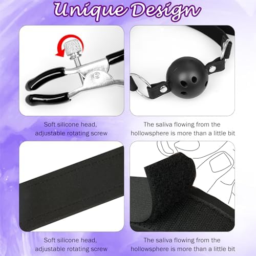 Sex Bondage BDSM Bondaged Restraints Set Adults Sex Toy with Breathable Ball Gag Nipple Clamp Clitoris Clip & Analplug, Wrist Thigh Cuffs Handcuffs Leg Straps & Eye Mask Blindfolds Included|B0CDLFB9Y2
