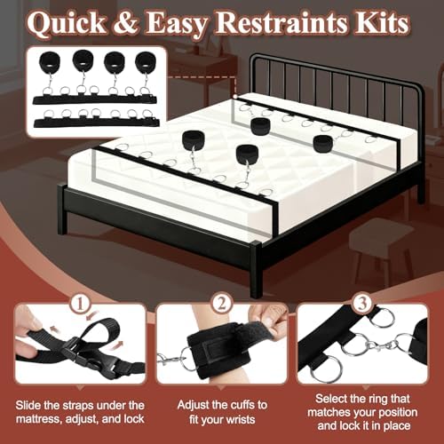 Sex Bondage BDSM Kit for Couples, Under Bed Restraints System with Adjustable Wrist & Ankle Cuffs, Sex Restraints Bedroom Bondage Set for Adult Role Play & SM Games|B09M7253N7