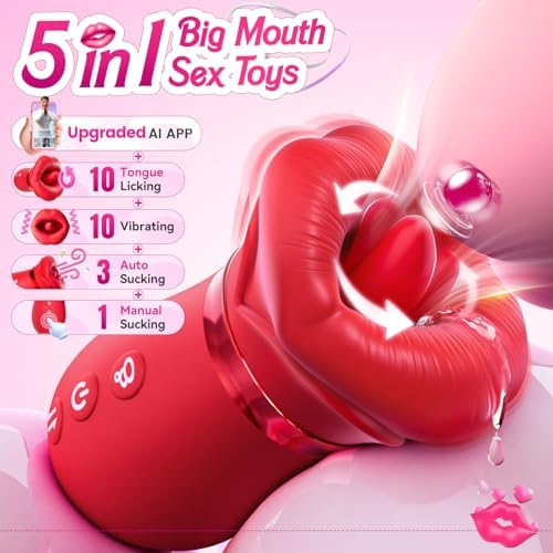 Vibrator Adult Sex Toys for Women - Sovokn 5IN1 Mouth Sucking Vibrator Rose Sex Toy, 10 Tongue Licking, 3 Auto & 1 Manual Sucking Adult Toys New APP, Anal Clit Nipple Vibrators Female Couples Sex Toys|B0CLRLP33T