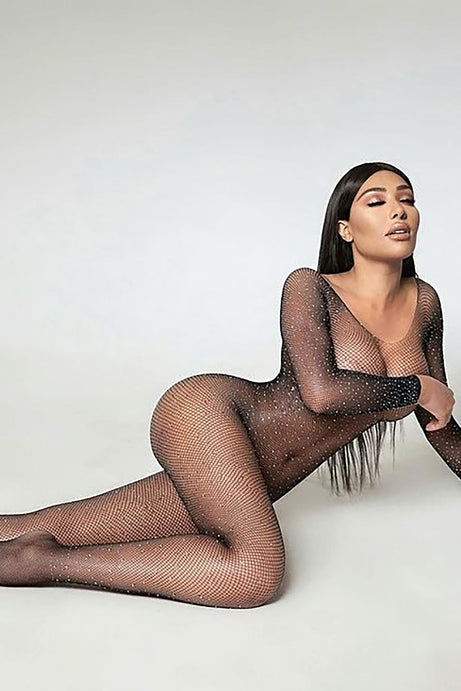 Sparkle And Shine Rhinestone Bodystocking - Black