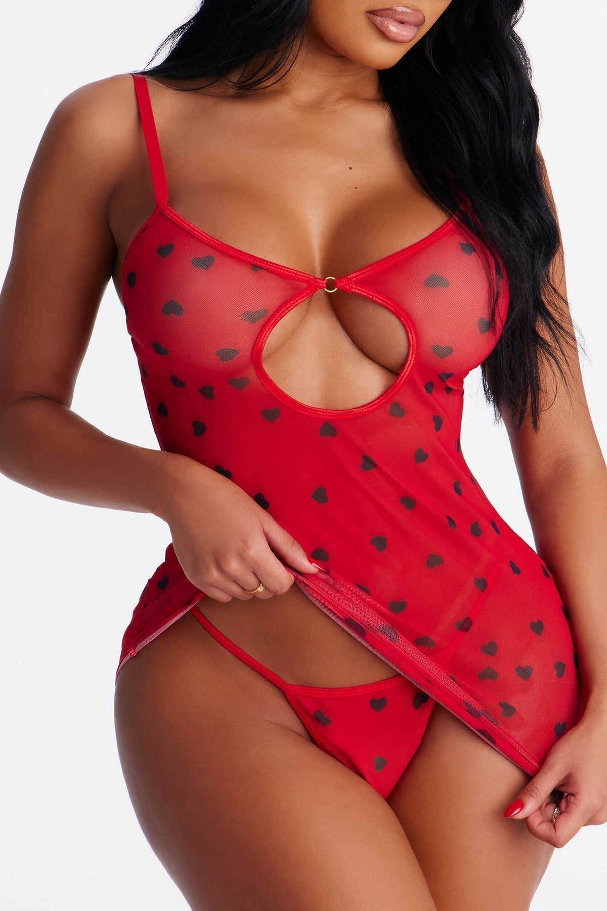 Monica Heart Throb Mesh Chemise - Red/combo