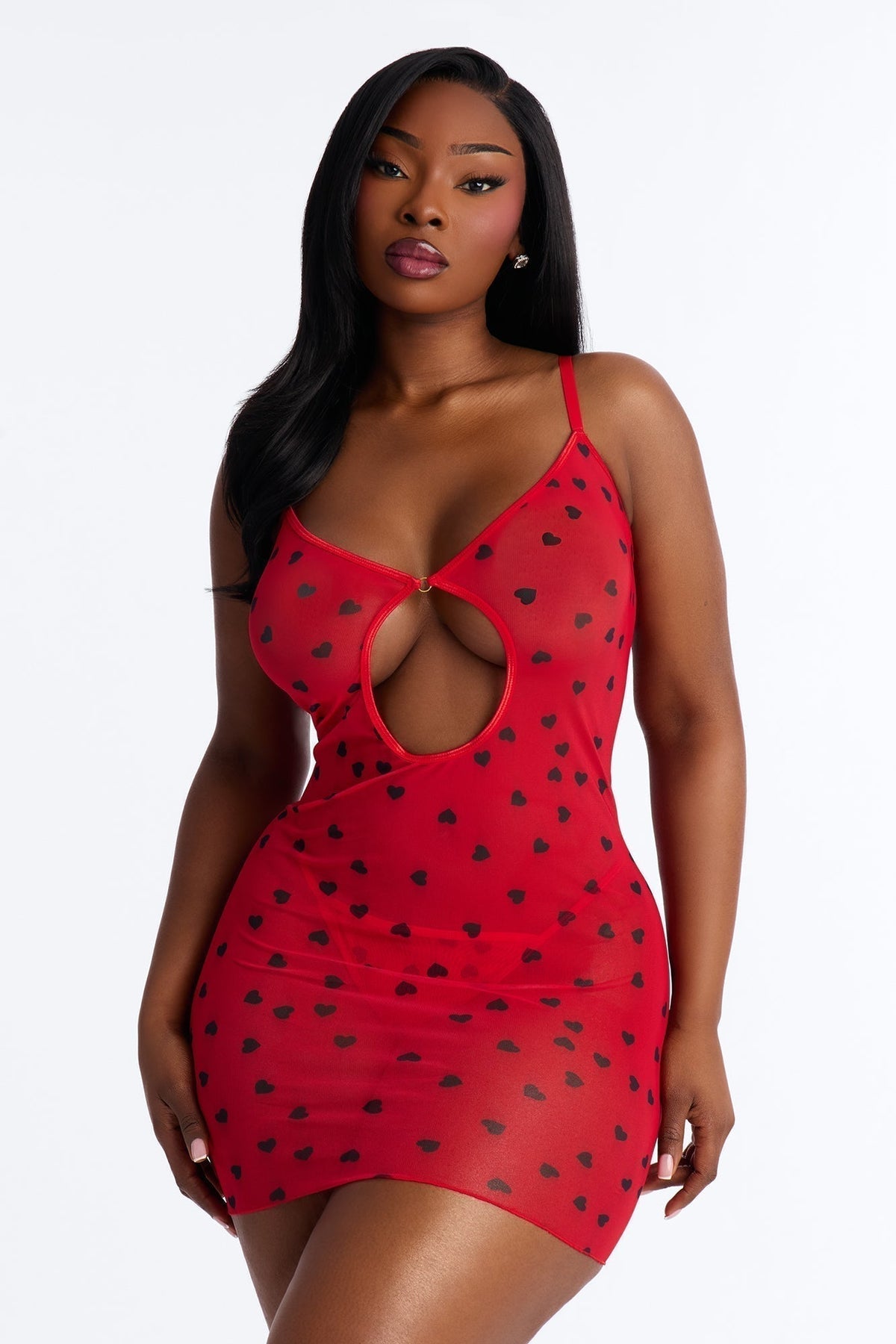 Monica Heart Throb Mesh Chemise - Red/combo