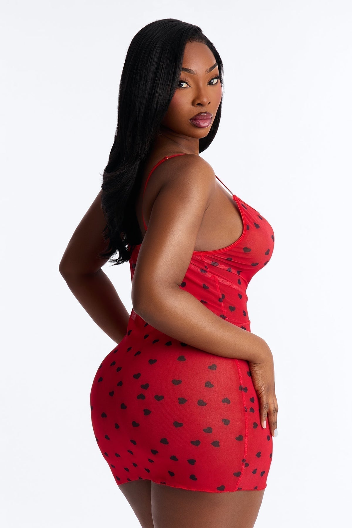 Monica Heart Throb Mesh Chemise - Red/combo