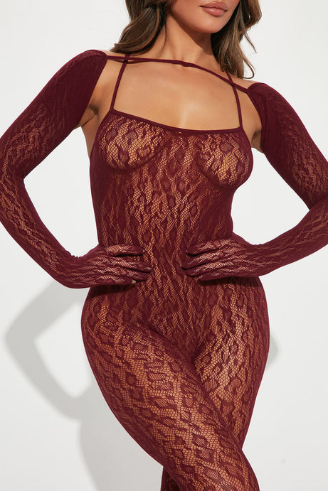 Frisk You Down Shrug Bodystocking - Burgundy