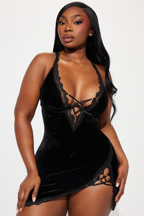 Wine By The Fireplace Velvet Chemise - Black
