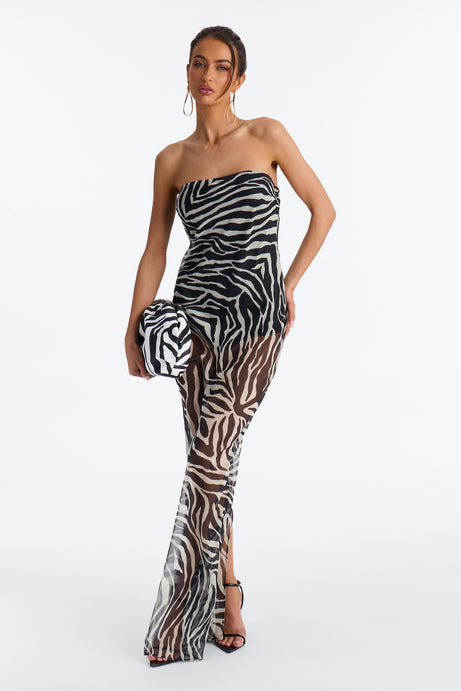 On Read Strapless Chiffon Maxi Dress