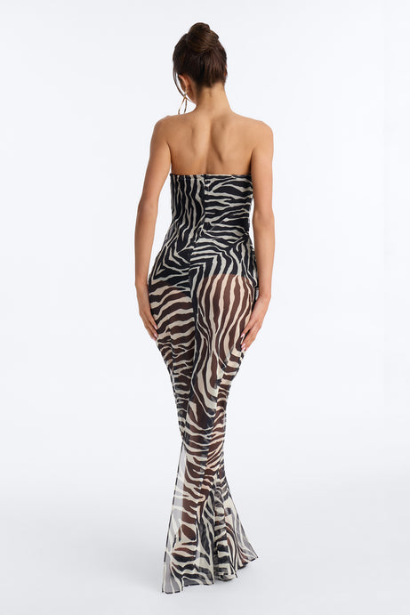 On Read Strapless Chiffon Maxi Dress