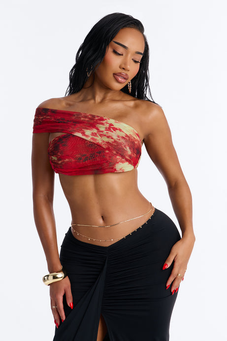 Alina Mesh Off Shoulder Ruched Cropped Top