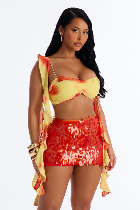 Perfect Paradise Mesh Drape Ruffle Bra Top