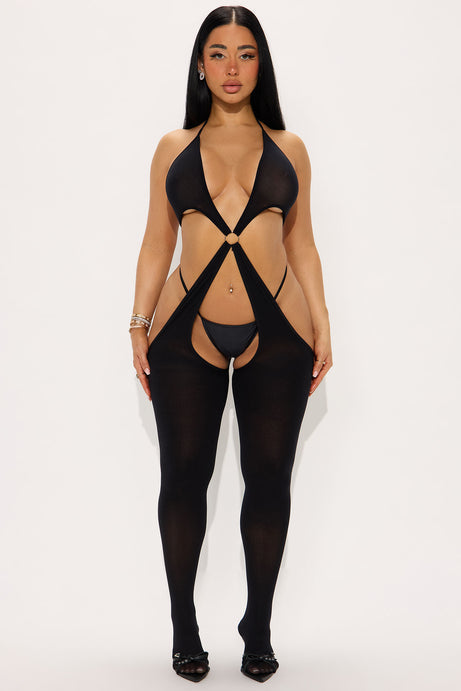Your Biggest Temptation Cutout Jumpsuit Bodystocking - Black
