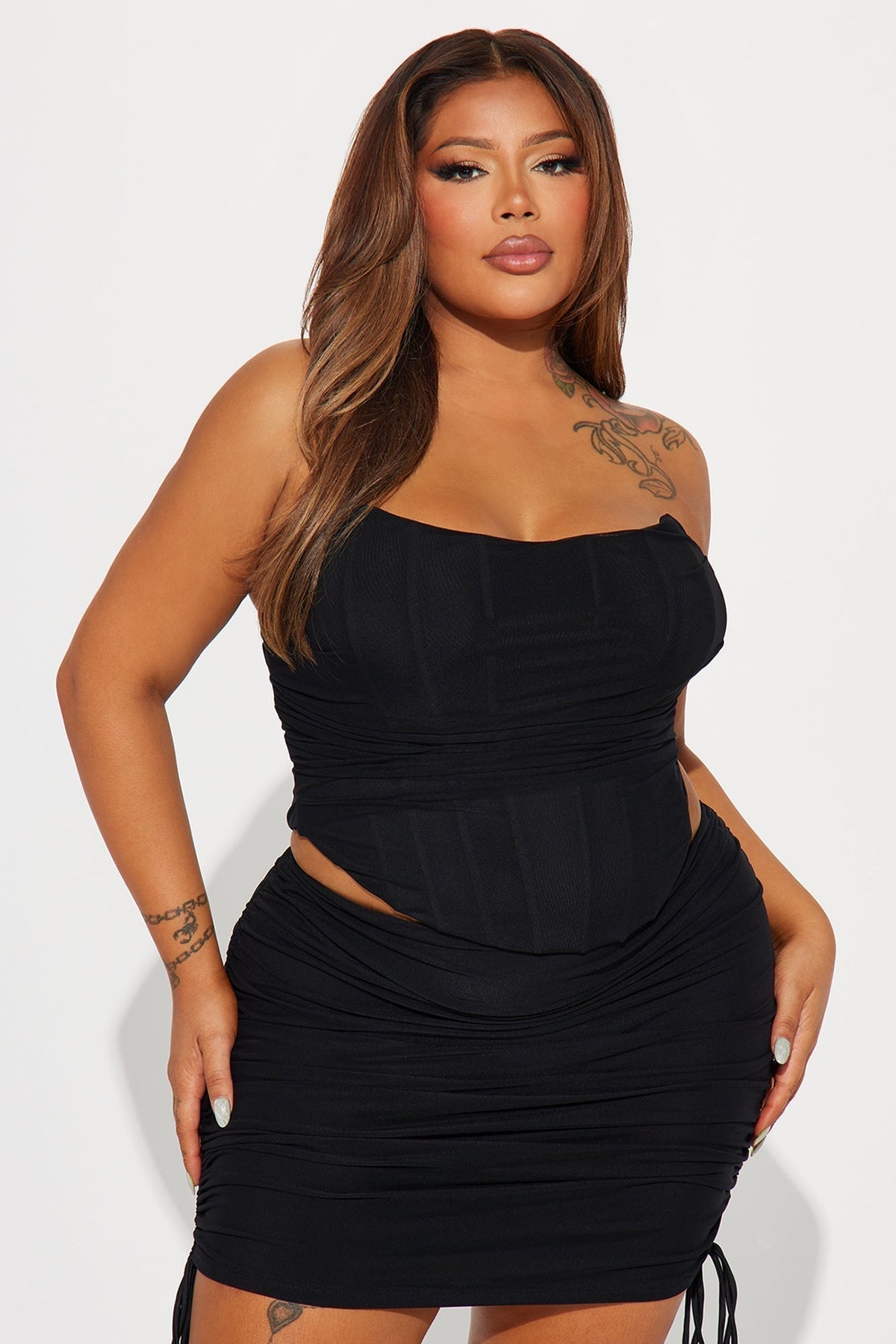 Ruched Mini Skirt Set