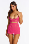 Spice Doll Sheer Mesh Lace Babydoll - Pink