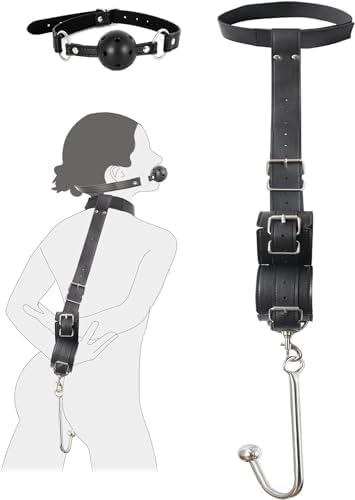 BDSM Bondage Neck to Wrist Restraints Kit with Ball Gag, Couples Sex Toys Adjustable Collar Back Sex Handcuffs Wrist Cuffs, Bed SM Games Bondage Gear Accessories for Couples, Roleplay & Bedroom Fun|B0F87KHJ6R