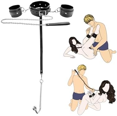 Anal Hook Sex Bondage Restraints Kit BDSM Sex Toys Handcuffs Neck Collar Wrist Cuffs with Traction Chain Adjustable Sex Game for Adults Couples|B0CCRPJ8CR