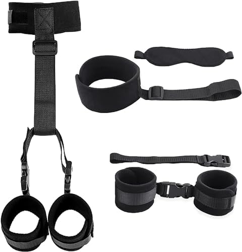 BDSM Neck to Wrist Restraints Bondage Set - Behind Back Handcuffs Collar with Blindfold Adjustable Bondage Set Bed SM Games Play Sex Toys for Couples S&M Whips|B09WCXFC1S