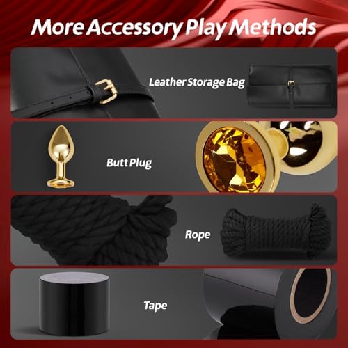 Sex Bondage Restraints Kit BDSM - 21PCS Leather Handcuffs Ankle Cuffs Furniture Restraint Accessories with Storage Bag Adult Sex Toys for Men Women Couples Foreplay | Black|B0DCVR5FDJ