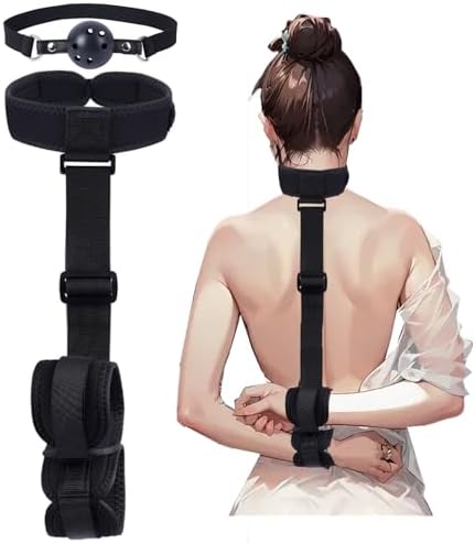 BDSM Bondage Neck to Wrist Restraints Kit with Ball Gag, Couples Sex Toys Adjustable Collar Back Sex Handcuffs Wrist Cuffs, Bed SM Games Bondage Gear Accessories for Couples, Roleplay & Bedroom Fun|B0F87KHJ6R