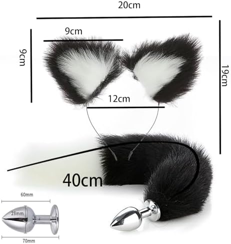 Fox Tail Anal Plug with Sexy Tail for Cosplay, Adult Sex Toys of Stainless Steel Anal Plug with Nipple Clamp and Collar White and Black Mix|B0DSB3WPXH