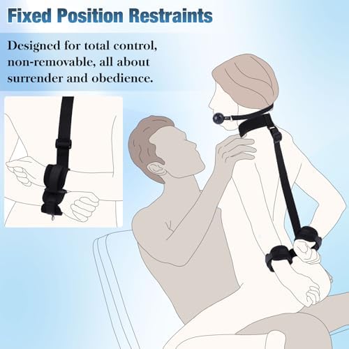 BDSM Bondage Neck to Wrist Restraints Kit with Ball Gag, Couples Sex Toys Adjustable Collar Back Sex Handcuffs Wrist Cuffs, Bed SM Games Bondage Gear Accessories for Couples, Roleplay & Bedroom Fun|B0F87KHJ6R