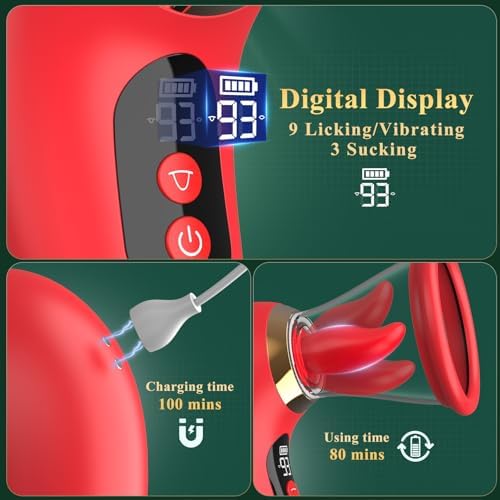 Vibrator Adult Sex Toys for Women - 5IN1 Sucking Vibrator Rose Sex Toy, 3 Sucking, 9 Tongue Licking & Vibrating Adult Toys, LCD Display Removable Cup Clitoral G Spot Vibrators Sex Novelties|B0CXSSKYN4