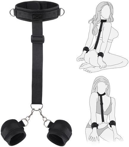 Vibrating Anal Hook BDSM Sex Bondage - Neck to Wrist Restraints Kit, Sex Toys for Couple Adjustable Behind Back Handcuffs Bondage Restraints Set, Bed SM Adult Sex Game Play, Sex Toys for Beginner|B0D91S8YX3