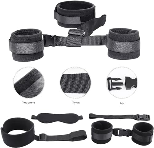 BDSM Neck to Wrist Restraints Bondage Set - Behind Back Handcuffs Collar with Blindfold Adjustable Bondage Set Bed SM Games Play Sex Toys for Couples S&M Whips|B09WCXFC1S