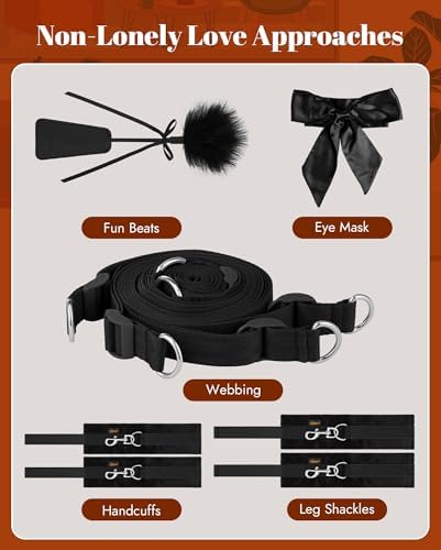 BDSM Bondage Restraint Sex Toys - UTIMI Bed Sex Straps Set with Handcuffs Ankle Cuffs Blindfold Feather Tickler & 4 Separate Straps Adult Kinky Bondage Rope Toy for Men Women and Couples Foreplay|B00N8C14WU